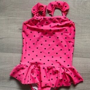 Charming Pink Polka Dot Kids Swim Bodysuit